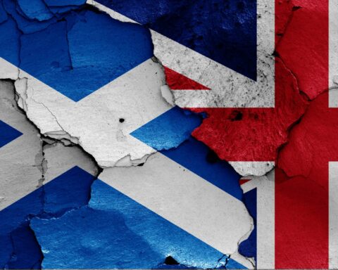 Scottish flag and UK flag.