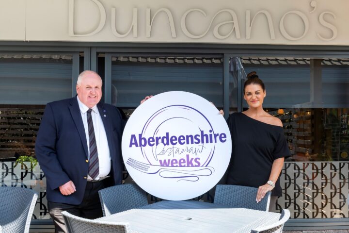 Cllr Alan Turner with Lynne Duncan, owner of Duncano's in Westhill, at the launch of this year's Aberdeenshire Restaurant Weeks