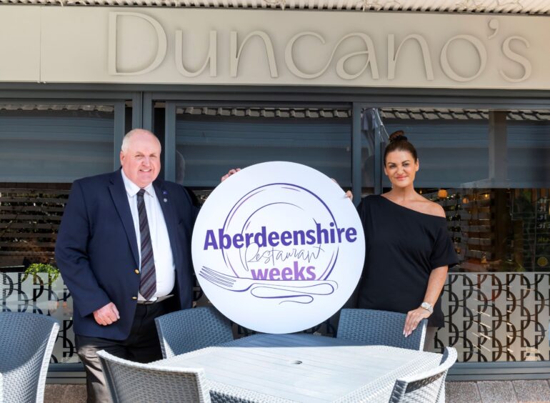 Cllr Alan Turner with Lynne Duncan, owner of Duncano's in Westhill, at the launch of this year's Aberdeenshire Restaurant Weeks