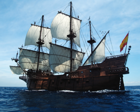 historical sailing ship with sails