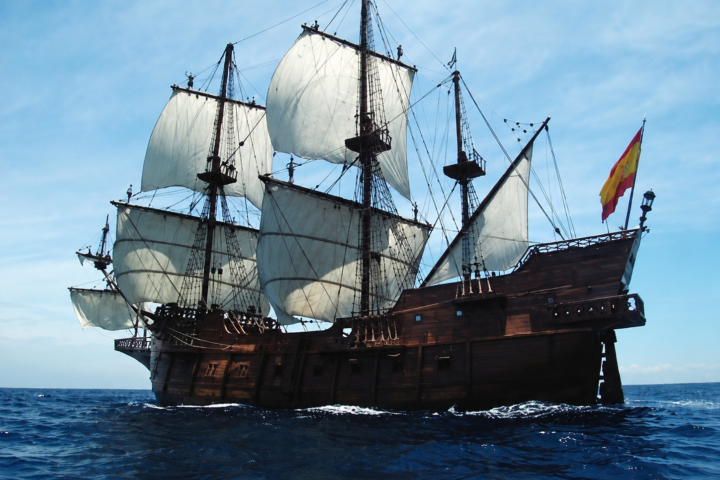 historical sailing ship with sails