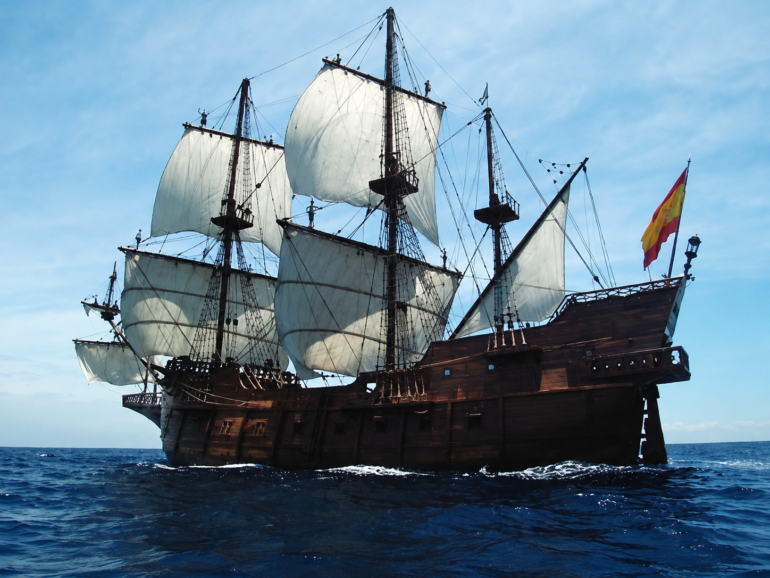 historical sailing ship with sails
