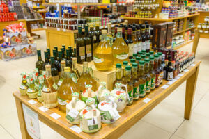22852068 olive oil bottles at jenners department store in edinburgh scotland