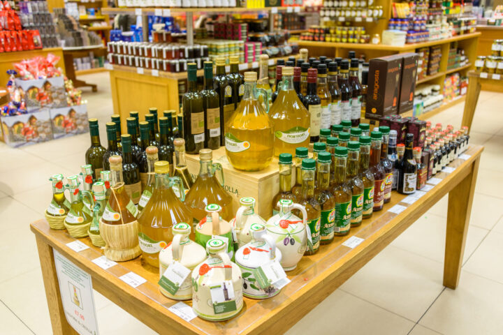 22852068 olive oil bottles at jenners department store in edinburgh scotland