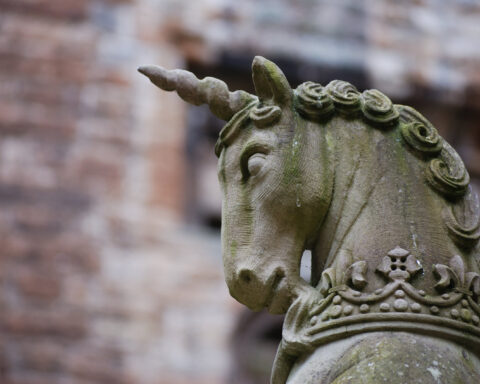 Detail of the fountain in the inner courtyard of Linlithgow Palace Scotland