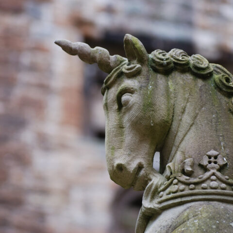 Detail of the fountain in the inner courtyard of Linlithgow Palace Scotland