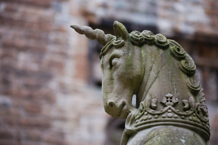 Detail of the fountain in the inner courtyard of Linlithgow Palace Scotland