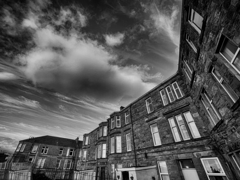 46665788 rear view of scottish tenement buildings black and white