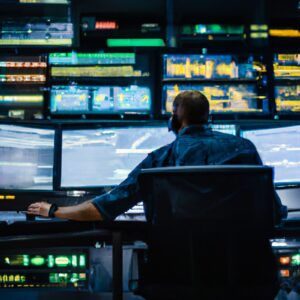 50996316 2 smart male it programer working on desktop computer in data center technical system control room team of young professionals programming in coding language generative ai