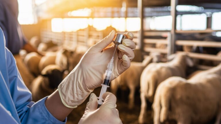 91959854 veterinary injection on the farm