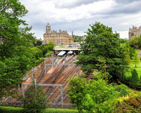 Train station at Edinburgh and green park