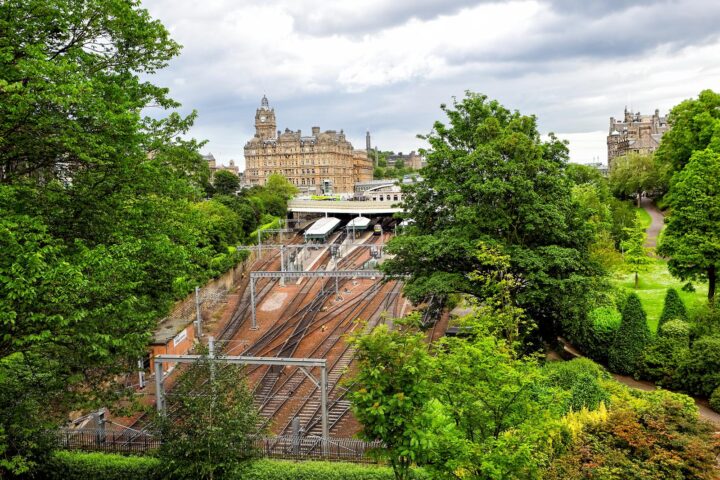 Train station at Edinburgh and green park