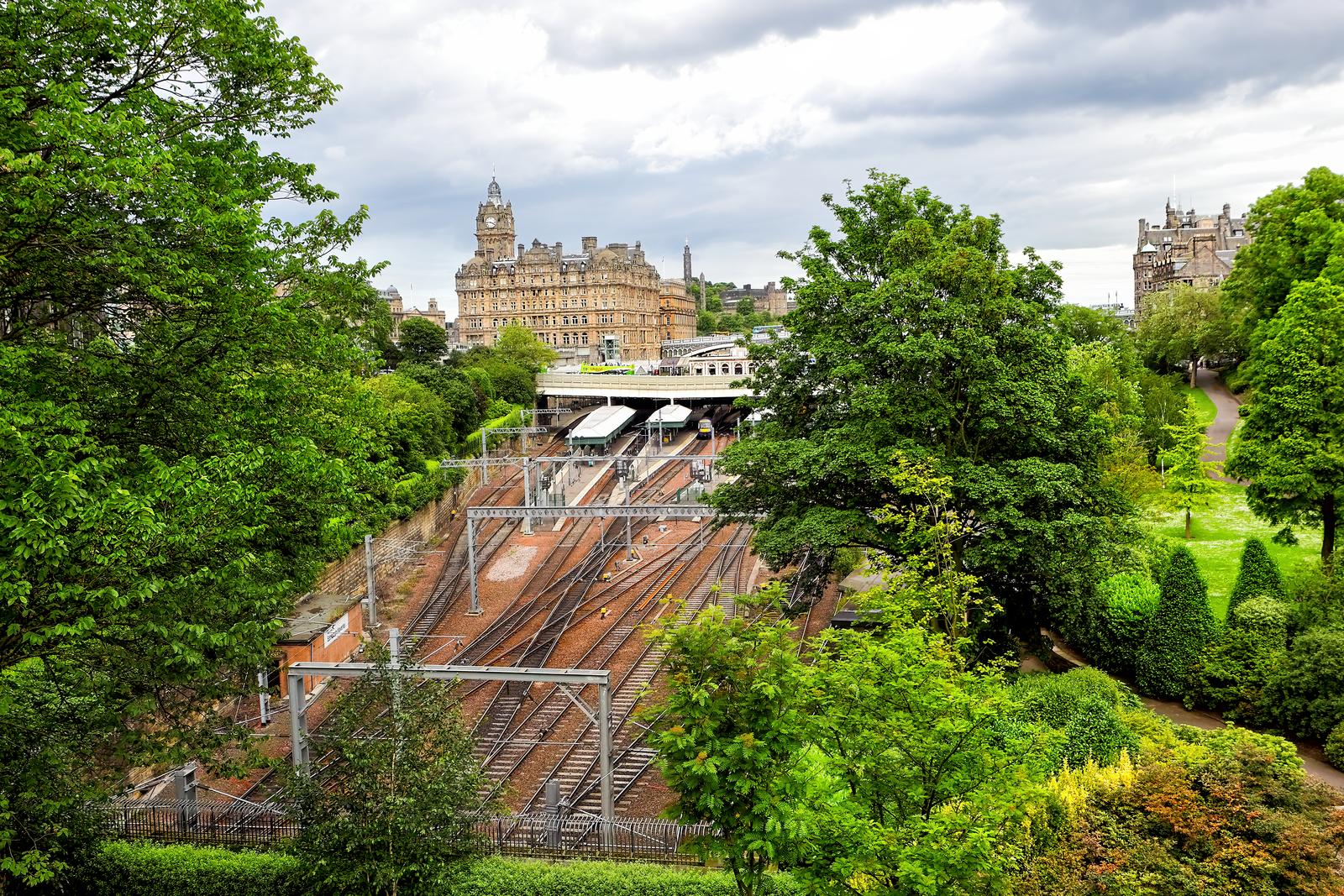 Train station at Edinburgh and green park