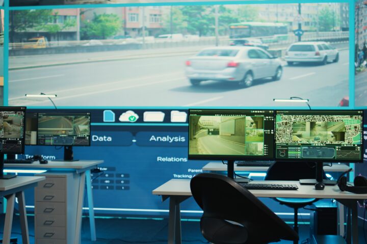 General defense offices with satellite based CCTV network uses real time surveillance images to monitor highway traffic. Administrative transmission and reconnaissance services in