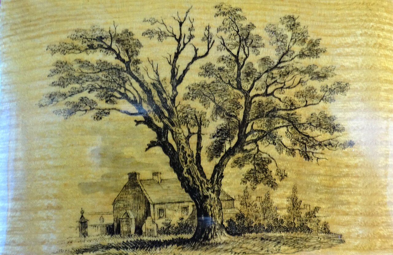 Burns Poetical Works, Old Kirk end tree transfer, Mauchline ware