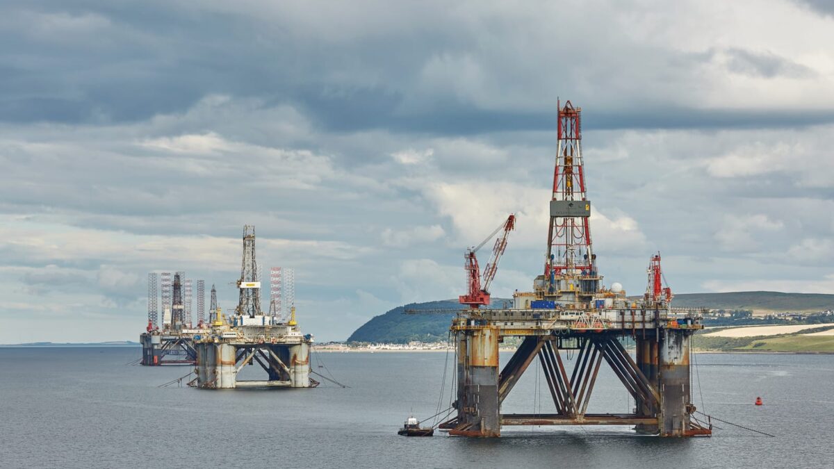 78050148 offshore oil rig drilling platforms off the coastline near invergordon in scotland