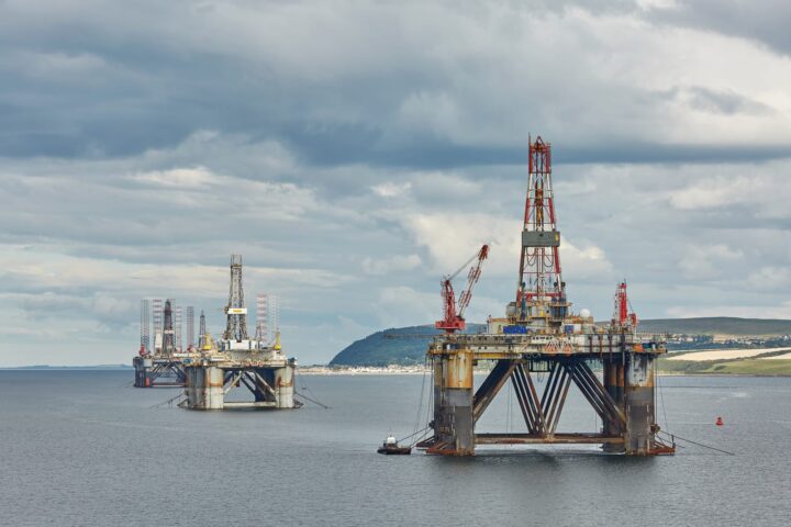 78050148 offshore oil rig drilling platforms off the coastline near invergordon in scotland