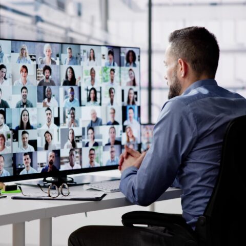 90780906 virtual hybrid meeting in office