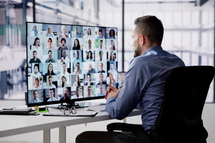 90780906 virtual hybrid meeting in office
