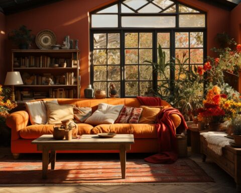 99362800 cozy living room with autumnal decor