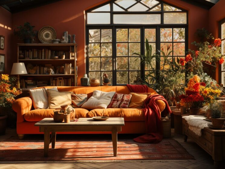 99362800 cozy living room with autumnal decor