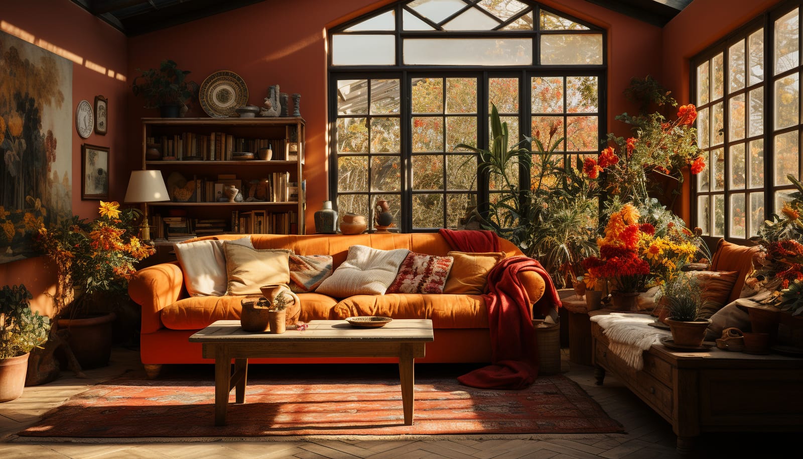 99362800 cozy living room with autumnal decor