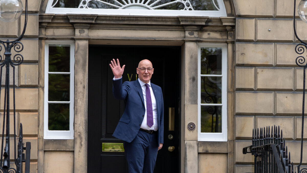 First Minister John Swinney outside Bute House in Edinburgh. His government plans to replace Scotland's 14 territorial NHS boards with two strategic authorities, although the full