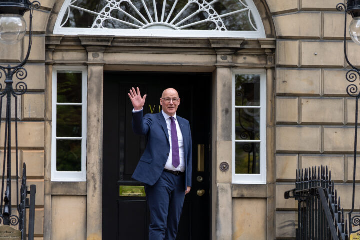 First Minister John Swinney outside Bute House in Edinburgh. His government plans to replace Scotland's 14 territorial NHS boards with two strategic authorities, although the full