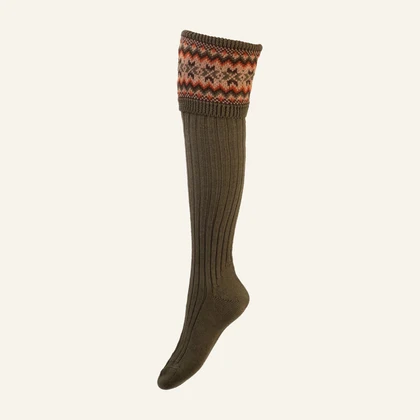 Lady fair isle welly sock in dark olive 35 55 house of cheviot 2179976