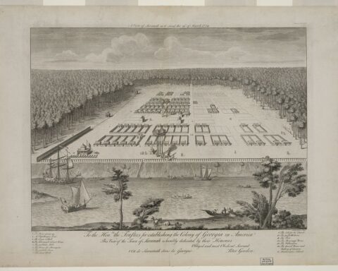 Savannah in 1734, shortly before Scottish settlers including Patrick Tailfer emerged as leaders of the Malcontents, the colonial faction campaigning for changes to Georgia’s land