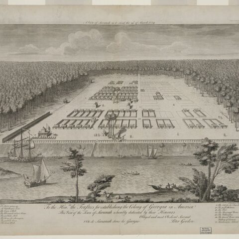 Savannah in 1734, shortly before Scottish settlers including Patrick Tailfer emerged as leaders of the Malcontents, the colonial faction campaigning for changes to Georgia’s land