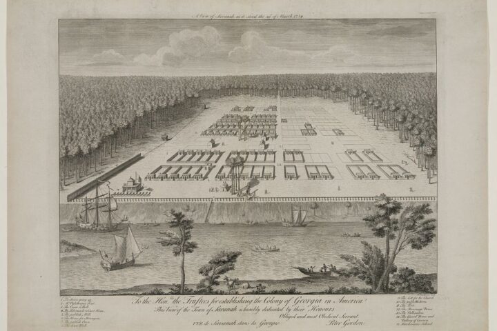 Savannah in 1734, shortly before Scottish settlers including Patrick Tailfer emerged as leaders of the Malcontents, the colonial faction campaigning for changes to Georgia’s land