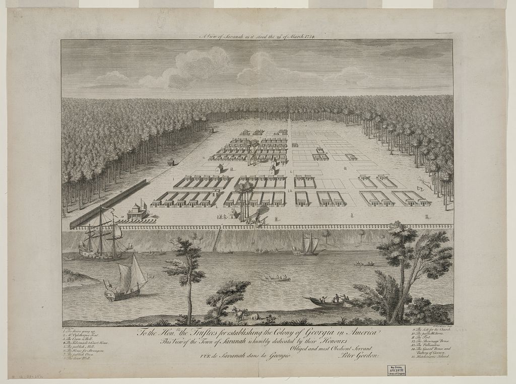 Savannah in 1734, shortly before Scottish settlers including Patrick Tailfer emerged as leaders of the Malcontents, the colonial faction campaigning for changes to Georgia’s land